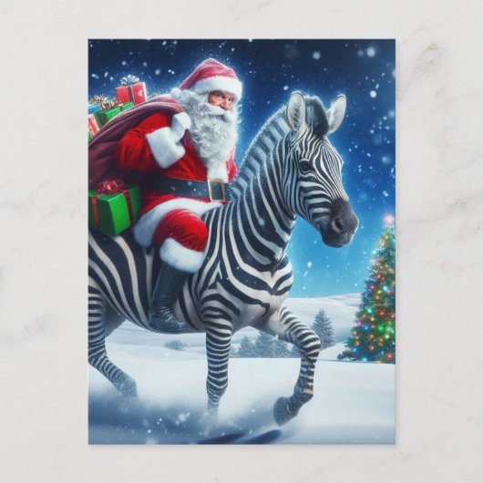 Fantasy Santa en een Zebra Briefkaart (Voorkant)