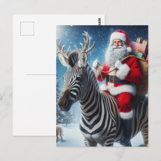 Fantasy Santa en een Zebra met Antlers Briefkaart (Voorkant / Achterkant)