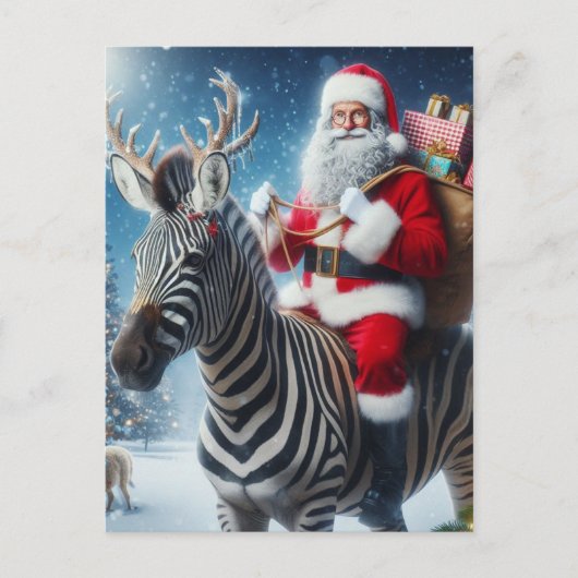 Fantasy Santa en een Zebra met Antlers Briefkaart (Voorkant)