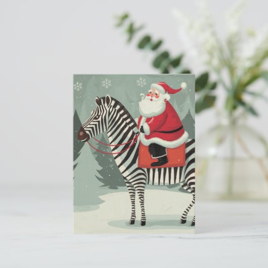 Fantasy Santa en een Zebra Storybook Style Briefkaart (Staand voorkant)
