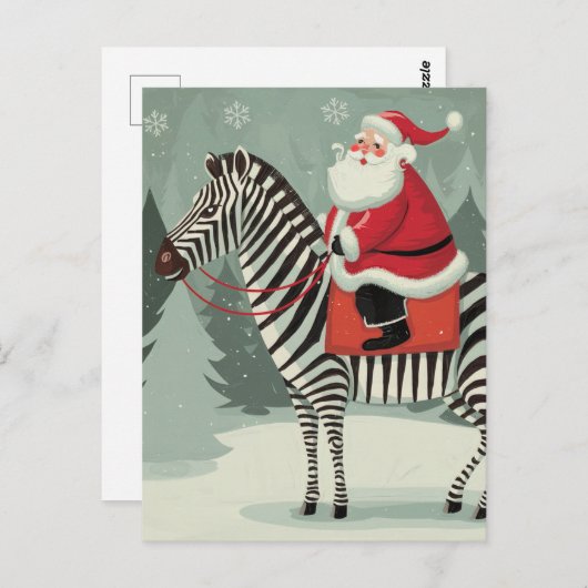 Fantasy Santa en een Zebra Storybook Style Briefkaart (Voorkant / Achterkant)