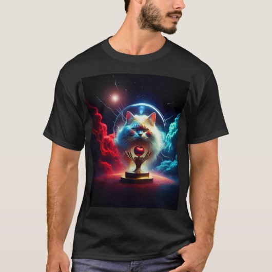 Fantasy Scene: Kat In Een Globe Met Appel T-shirt (Voorkant)