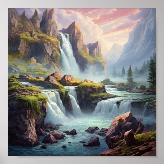 Fantasy scene van waterval poster (Voorkant)