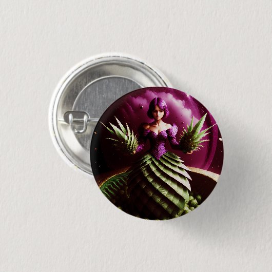 Fantasy Scene With Pineapple Girl Ronde Button 3,2 Cm (Voorkant /achterkant)