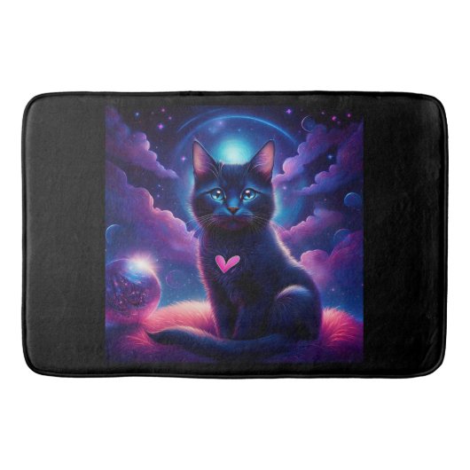 Fantasy Scene Zwarte Kitten Mooie Blauwe Ogen Badmat (Voorkant)