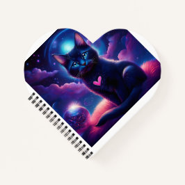 Fantasy Scene Zwarte Kitten Mooie Blauwe Ogen Notitieboek