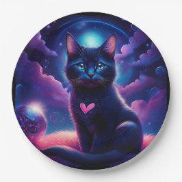 Fantasy Scene Zwarte Kitten Mooie Blauwe Ogen Papieren Bordje