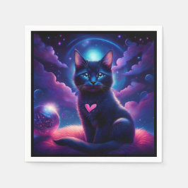 Fantasy Scene Zwarte Kitten Mooie Blauwe Ogen Servet
