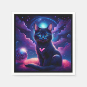 Fantasy Scene Zwarte Kitten Mooie Blauwe Ogen Servet