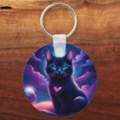 Fantasy Scene Zwarte Kitten Mooie Blauwe Ogen Sleutelhanger (Achterkant)