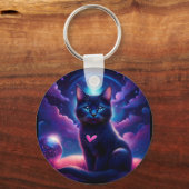 Fantasy Scene Zwarte Kitten Mooie Blauwe Ogen Sleutelhanger (Voorkant)