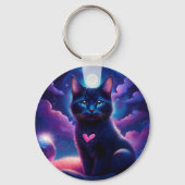 Fantasy Scene Zwarte Kitten Mooie Blauwe Ogen Sleutelhanger (Achterkant)