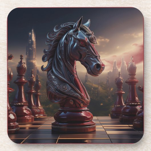 Fantasy Schaak Scene - Paard Bier Onderzetter (Voorkant)