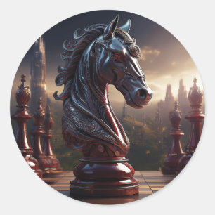 Fantasy Schaak Scene - Paard Ronde Sticker