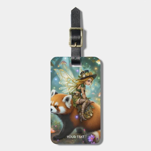 Fantasy Schattig Meisje Rijdt Panda Bagagelabel (Voorkant verticaal)