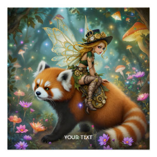 Fantasy Schattig Meisje Rijdt Panda Perfect Poster