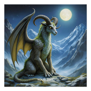 Fantasy Schattig Mythisch Ram Draak Perfect Poster