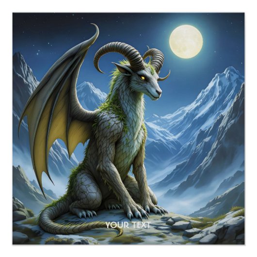 Fantasy Schattig Mythisch Ram Draak Perfect Poster (Voorkant)