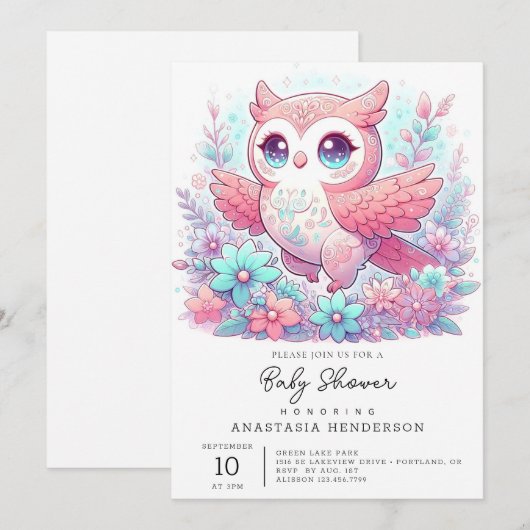 Fantasy Schattig Uil Baby shower Kaart (Voorkant / Achterkant)