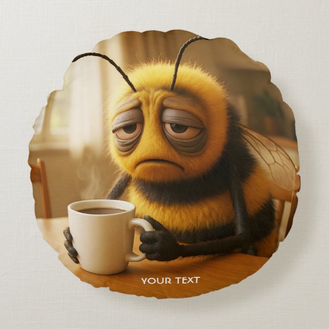 Fantasy Schattig Zeer Moe Bees Rond Kussen (Voorkant)