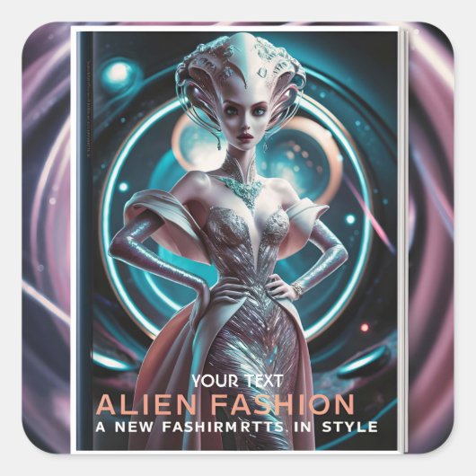Fantasy Schattige Alien Mode Magazine Vierkante Sticker (Voorkant)