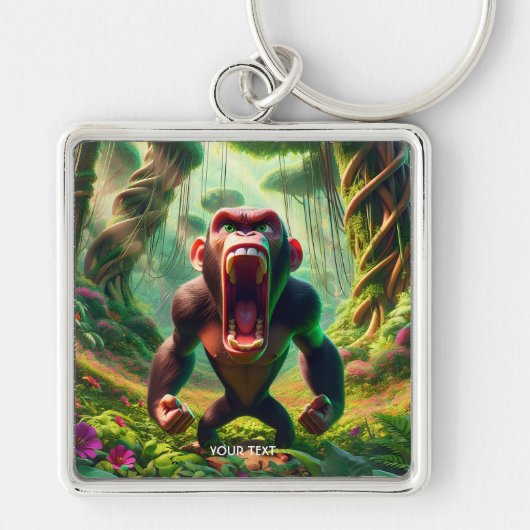Fantasy Schattige Angry Ape Oerwoud Sleutelhanger (Voorkant)