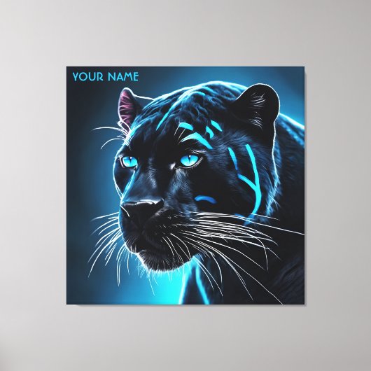 Fantasy Schattige Angry Blue Panther Canvas Afdruk (Voorkant)