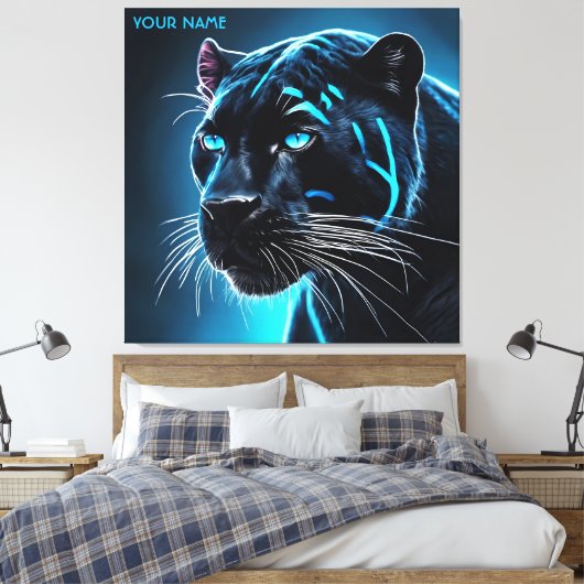 Fantasy Schattige Angry Blue Panther Canvas Afdruk (Insitu (Slaapkamer))