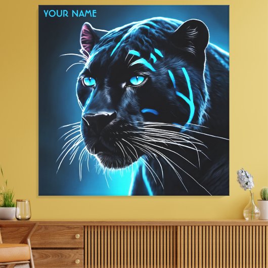 Fantasy Schattige Angry Blue Panther Canvas Afdruk (Insitu (Woonkamer))