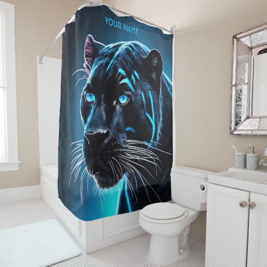 Fantasy Schattige Angry Blue Panther Douchegordijn (In situ)