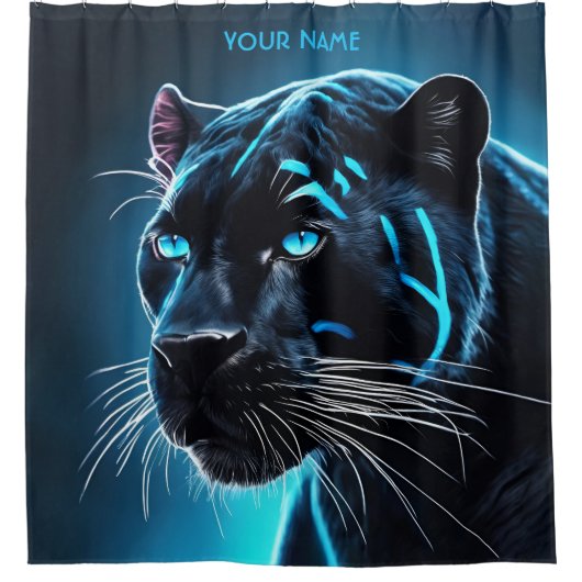 Fantasy Schattige Angry Blue Panther Douchegordijn (Voorkant)