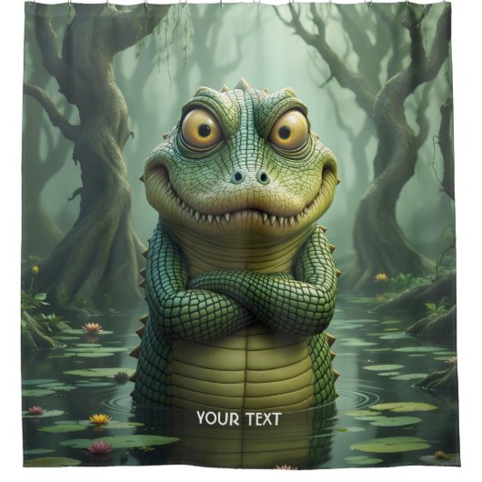 Fantasy Schattige Angry Crocodile Trees Douchegordijn (Voorkant)