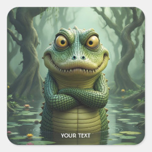 Fantasy Schattige Angry Crocodile Trees Vierkante Sticker