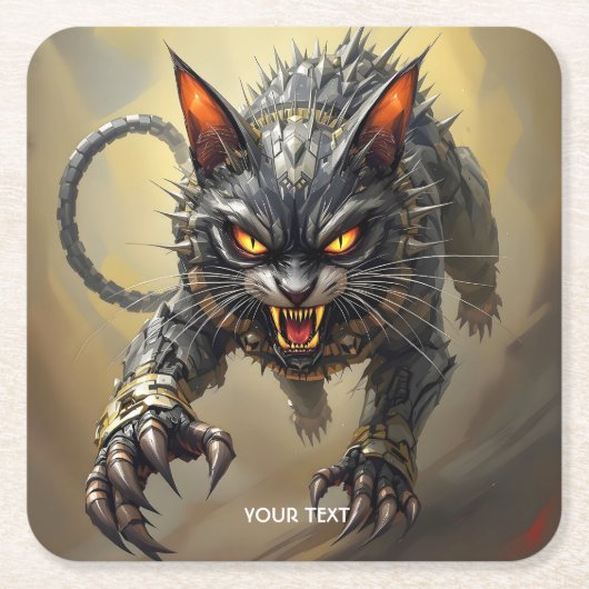 Fantasy Schattige Angry Cyborg Cat Kartonnen Onderzetters (Voorkant)