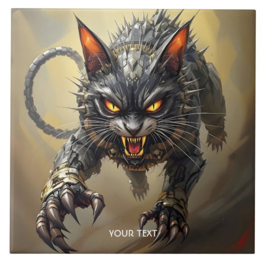 Fantasy Schattige Angry Cyborg Cat Tegeltje (Voorkant)