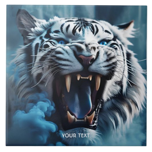 Fantasy Schattige Angry White Tiger Tegeltje (Voorkant)