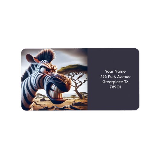 Fantasy Schattige Angry Zebra Desert Etiket (Voorkant)