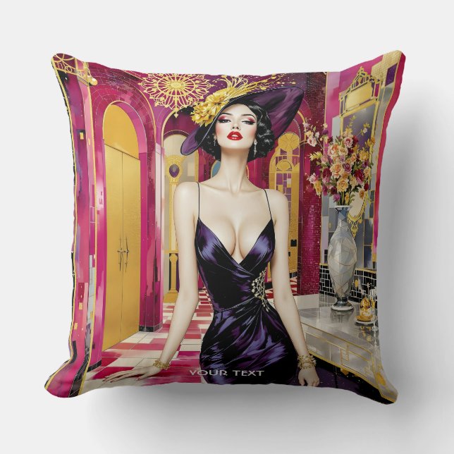 Fantasy Schattige Art Deco Dame Kussen (Voorkant)