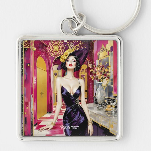 Fantasy Schattige Art Deco Dame Sleutelhanger (Voorkant)