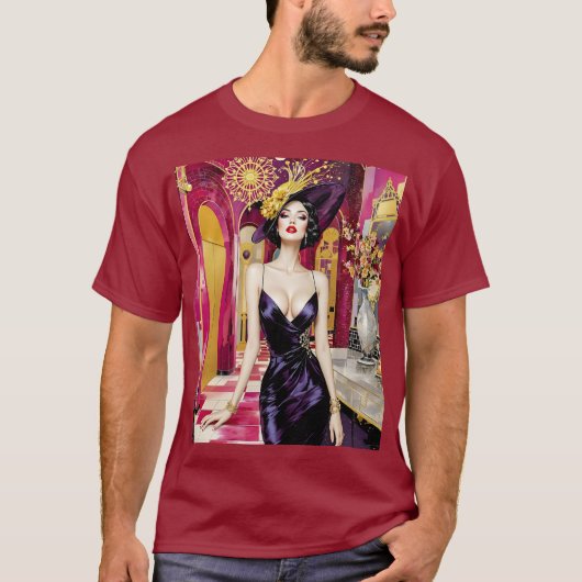 Fantasy Schattige Art Deco Dame T-shirt (Voorkant)