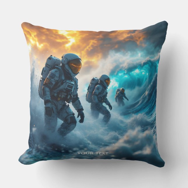Fantasy Schattige Astronauts Storm Zee Kussen (Voorkant)