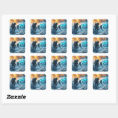 Fantasy Schattige Astronauts Storm Zee Vierkante Sticker (Vel)