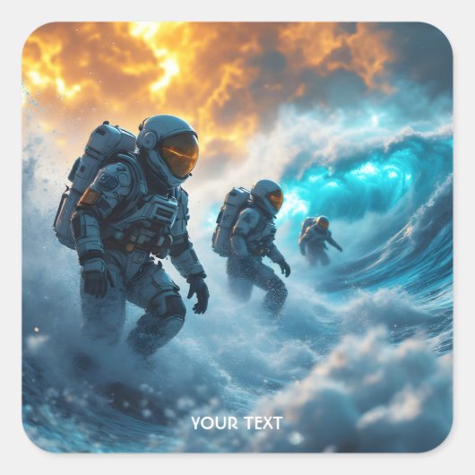 Fantasy Schattige Astronauts Storm Zee Vierkante Sticker (Voorkant)