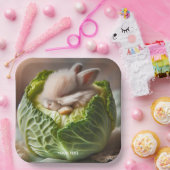 Fantasy Schattige Baby Bunny Cabbage Papieren Bordje (Feest)