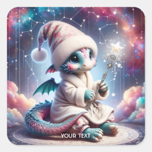 Fantasy Schattige Baby Dragon Personeel Vierkante Sticker