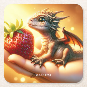 Fantasy Schattige Baby Dragon Strawberry Kartonnen Onderzetters