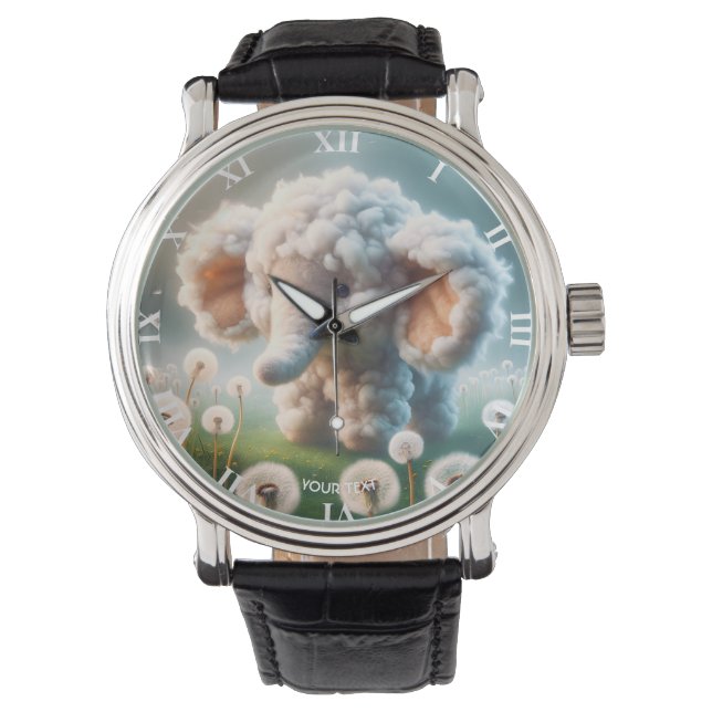 Fantasy Schattige Baby Elephant Flowers Horloge (Voorkant)