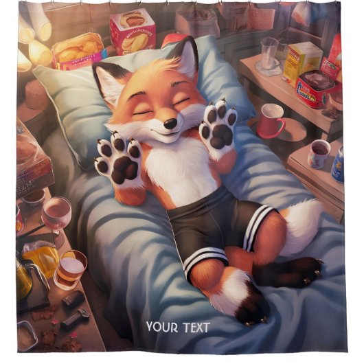 Fantasy Schattige Baby Fox Slapen Douchegordijn (Voorkant)