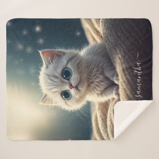 Fantasy Schattige Baby Kitty Cat Lover's gepersona Sherpa Deken (Voorkant (horizontaal))