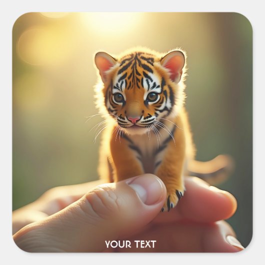 Fantasy Schattige Baby Tiger Hand Vierkante Sticker (Voorkant)